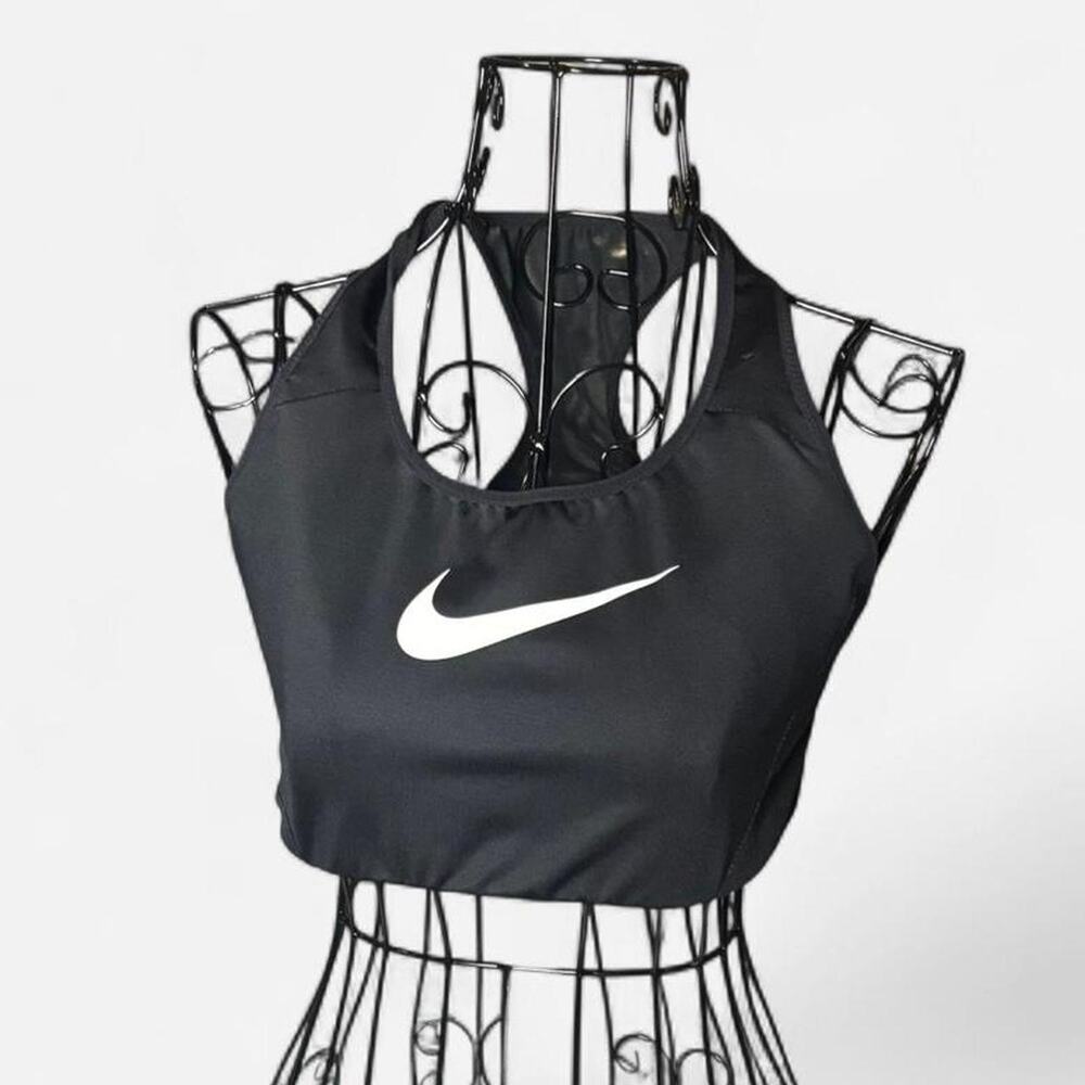 Nike Swoosh Medium Support Non-Padded Sports Bra Black Racerback Women's Size L
